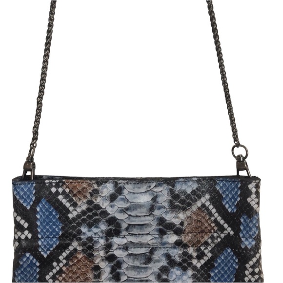 Free People Blue & Brown Snakeskin Pattern Chain Strap Crossbody Purse N… - Picture 7 of 14